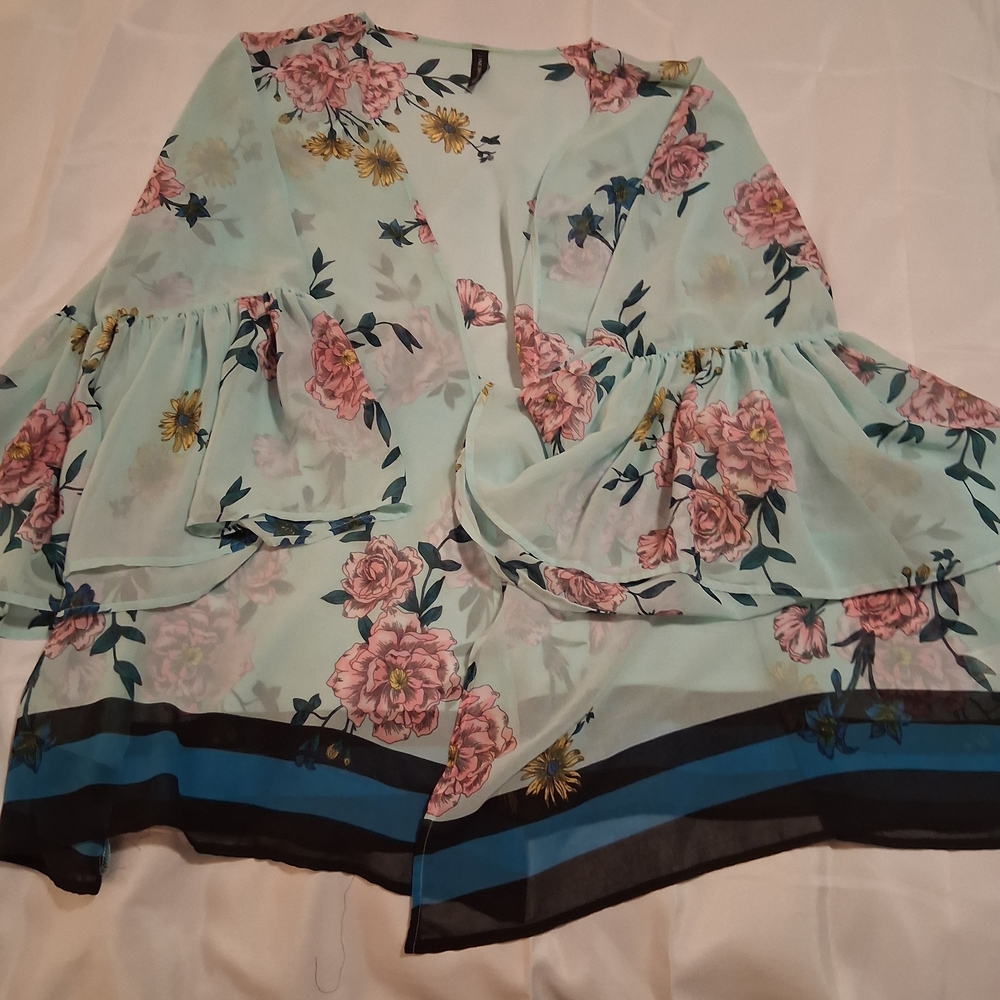 Lane Bryant Light Blue Floral Kimono - Picture 3 of 5